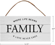 Load image into Gallery viewer, Where Life Begins and Love Never Ends Family Home Sign