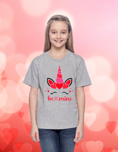 Load image into Gallery viewer, Be Mine Unicorn Valentine&#39;s Youth Shirt
